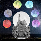 LED Music Snow Globe Vintage Eiffel Tower Buildings Embedded Carousel Retro Home Decoration for Book Shelf Cabinet Floating Board Office Desk Table Top Decor Centerpieces Ornament (Silver A)