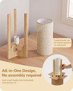 EDISHINE Small Wood Table Lamp, 13.5" Modern Bedside Lamp, Beige Linen Shade, Natural Wood Cylinder Nightstand Lamp for Bedroom Living Room, On-Off Line Switch, E26 Base (Bulb Not Included)