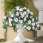 HyeFlora Artificial Flowers for Outdoors 2PCS Spring Faux Morning Glory Look Real Silk Flowers for Outside Planter UV Resistant Fake Flowers for Home Garden Balcony Yard Porch Deco (White)