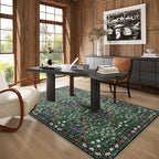 Dark Green 4x6 Washable Area Rug, Ultra Soft Non-Slip Stain Resistant, Floral Distressed Design for Living Room, Bedroom, Large Entryway & Kitchen