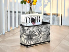 Jungle Theme Magazine Holder - Black & White Embroidered Fabric Magazine Rack Floor, Vintage Faux Leather Newspaper Book Basket Box for Bathroom, Living Room and Toilet (Random Pattern)