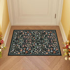 Moynesa Floral 2x3 Entryway Rug, Washable Kitchen Rugs Non Slip Front Door Mat for Indoor Entrance, Boho Ultra Thin Small Rug Soft Botanical Throw Carpet for Bathroom Bedroom, Black