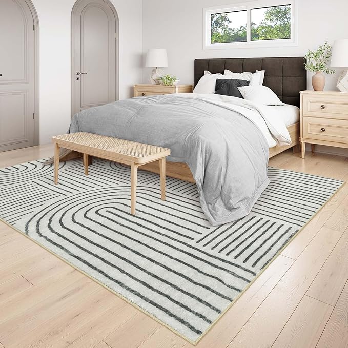 Lahome Abstract 8x10 Area Rugs for Living Room Bedroom, SoftWashable Rugs 8x10, Ultra-Thin Non-Slip Modern Dining Room Rug Non-Shedding Accent Carpet for Office(8x10ft,Black)
