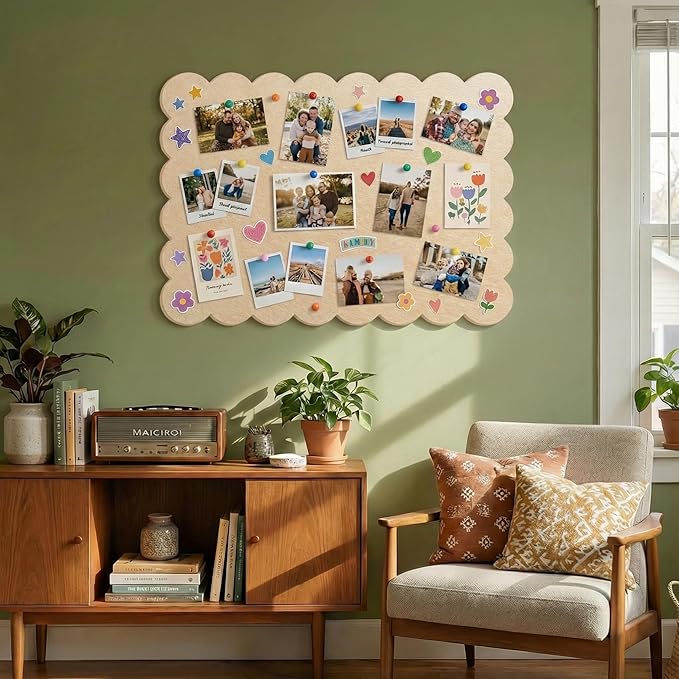 Scalloped White Felt Bulletin Board 36x24 Inches - Self-Adhesive Foldable, with 30 Pushpins, Cork Board Alternative - Decorative Pin Board for Wall, Home, Office & School (Flesh Pink, 36"x 24")