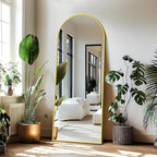 Delma Wall Mirror Full Length, Standing Floor Mirror for Bedroom Bathroom Living Room with Aluminium Frame (with Stand, Arch 69x24-Gold)