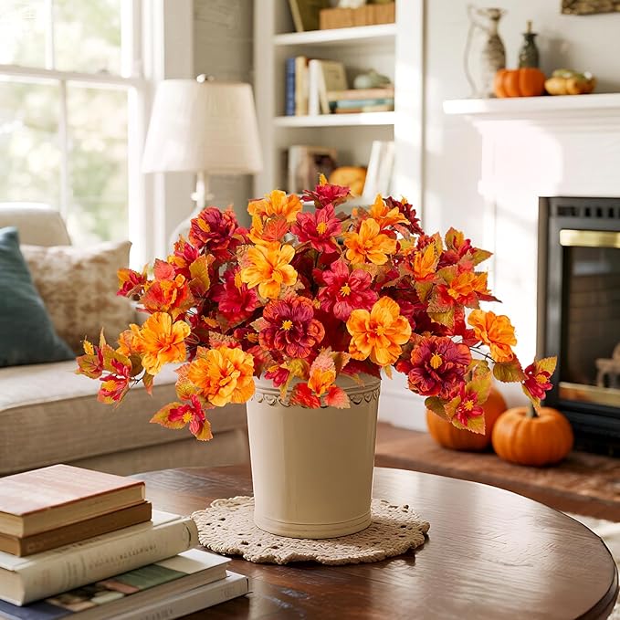 Fall Flowers Artificial for Outdoors Decoration, 2PCS Fake Fall Flowers for Outdoor Planters, Autumn Faux Hibiscus UV Resistant No Fade for Home Porch Patio Garden Balcony Yard Indoor Decor