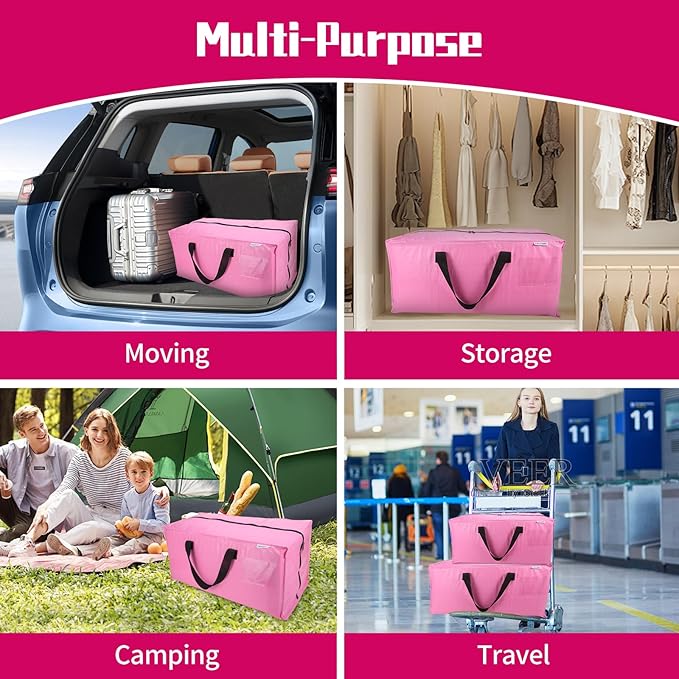 6-Pack Moving Bags,Heavy Duty Large Storage Bags with Zippers & Backpack Straps,Space Saver Bags are Packing Supplies for Moving & Travel,Alternative to Moving Boxes(Pink)