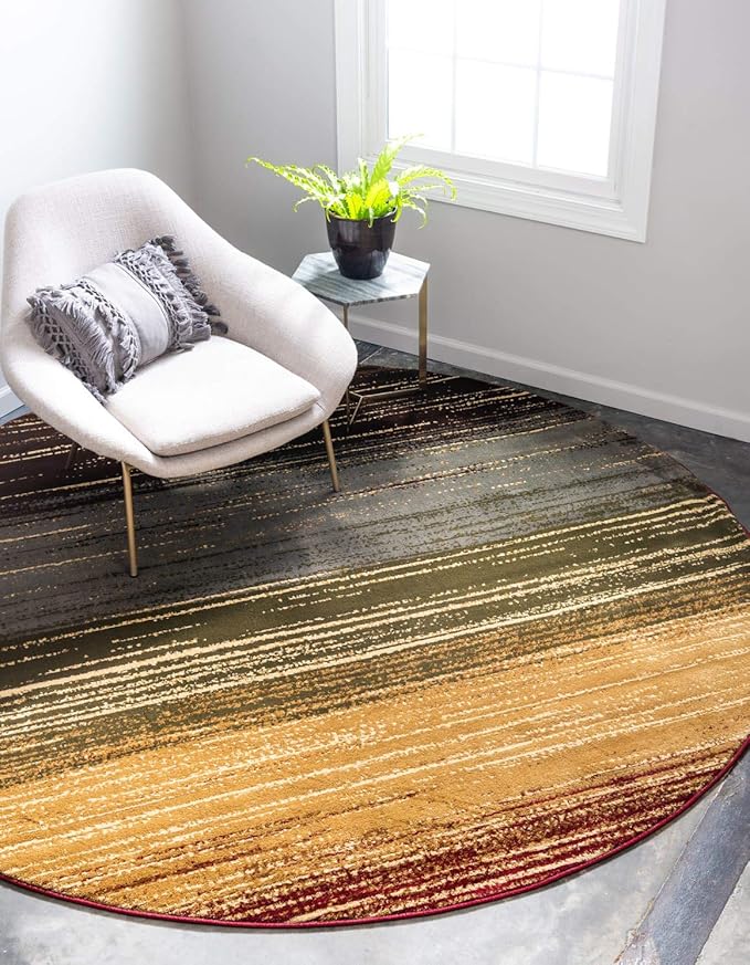Unique Loom Barista Collection Area Rug - Mundo Nova (4' 1" Round, Beige/ Blue)