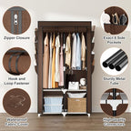 Portable Closet for Hanging Clothes, Portable Wardrobe Closet with Cover, 4 Storage Shelves, 2 Hanging Rods and 8 Side Pockets Easy Assembly and Sturdy Free Standing Closet for Bedroom Brown