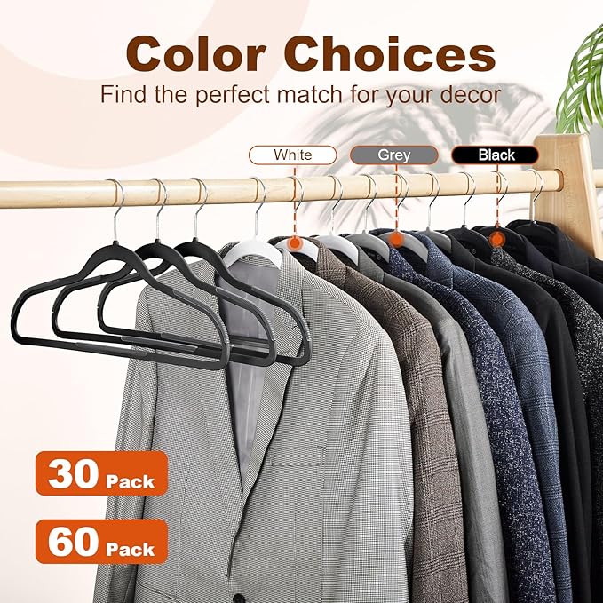 HOUSE DAY Heavy Duty Plastic Hangers 60 Pack, Non Slip Clothes Hangers with Rubber Pads and 360° Hook - Thin 0.2 Inch, Space Saving Coat Hanger Black, Closet Organizer for Shirt, Pants, Suit, Skirt