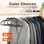 HOUSE DAY Heavy Duty Plastic Hangers 60 Pack, Non Slip Clothes Hangers with Rubber Pads and 360° Hook - Thin 0.2 Inch, Space Saving Coat Hanger Black, Closet Organizer for Shirt, Pants, Suit, Skirt