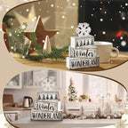 Lineshading 4 Pcs Winter Table Decorations Wooden Snowflake Decor Winter Tiered Tray Decor Rustic Snow Block Signs Gift Farmhouse Christmas Centerpiece for Wonderland Party Kitchen Home