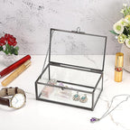 Hipiwe Vintage Glass Keepsake Box - Rectangle Jewelry Display Organizer with Lidded Box for Home Decor and Storage of Trinket Rings, Bracelet - Black, Small