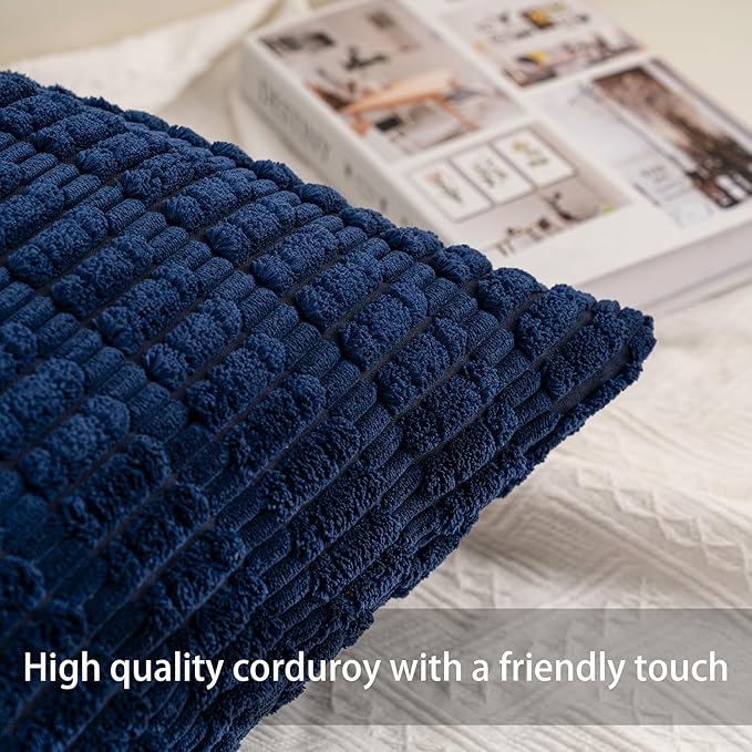 Aegero Pack of 2 Corduroy Decorative Throw Pillow Covers 12x20 InchSoft Boho Striped Pillow Covers Modern Farmhouse Home Decor for Sofa Living Room Couch Bed(Blue)