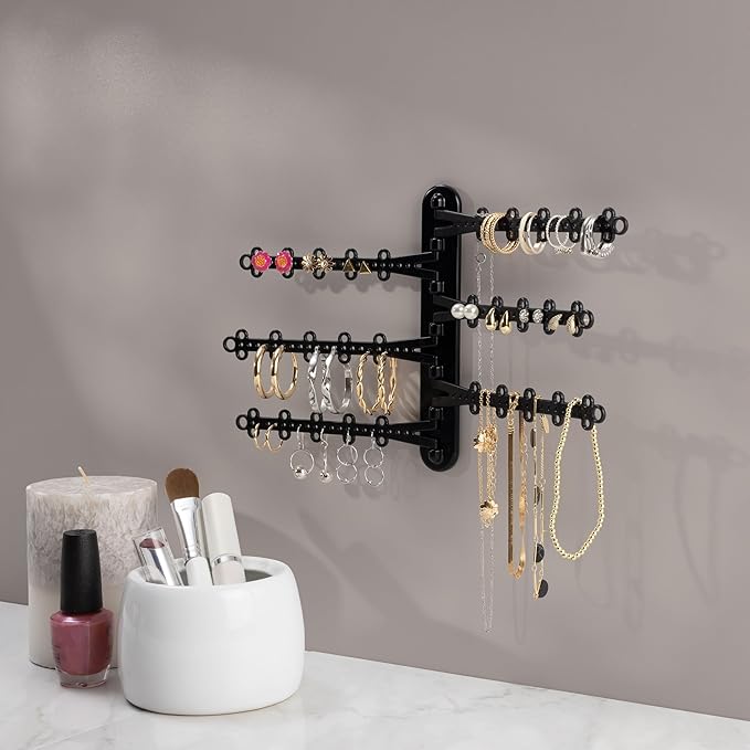 6-Tier Wall Jewelry Organizer Wall Mounted Jewelry Organizer Necklace Holder Wall Mount Hanging Necklace Organizer Jewelry Hanger Hanging Earring Holder Organizer Display (Black)
