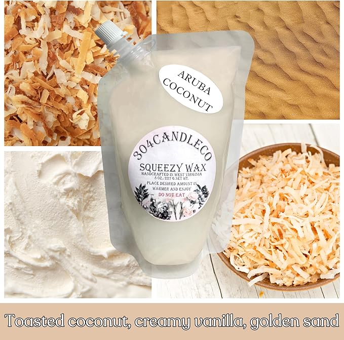 304CandleCo Large Squeeze Soy Wax Melt - 50 SCENTS! - Highly Fragrant & Hand-Crafted - Easy Mix & Match - American Made - Perfect for Wax Warmers (8oz, Aruba Coconut)