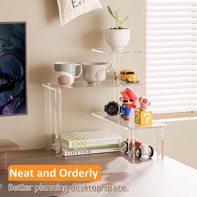Sezanrpt Clear Countertop Corner Organizer Shelf 16.9x16.9x15.6 inch, 3 Tier Acrylic Organizer Corner Shelf for Bathroom, Kitchen, Study Room, Spice Jars, Coffee Bar, Dresser Table, Books