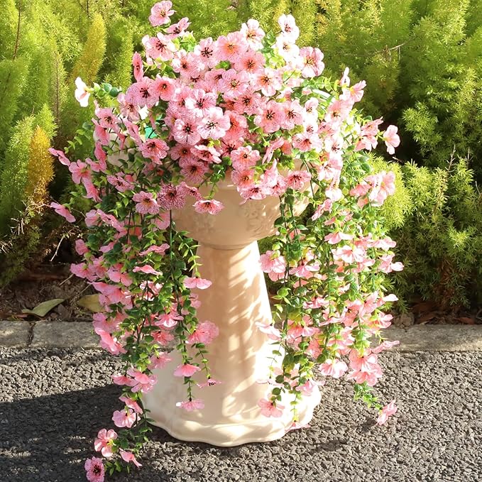 Artificial Hanging Flowers for Outdoors, UV Resistant 2PCS Fake Silk Flowers for Outside, Realistic Faux Plants for Hanging Baskets, Planters - Porch, Patio, Yard Décor (Pink)