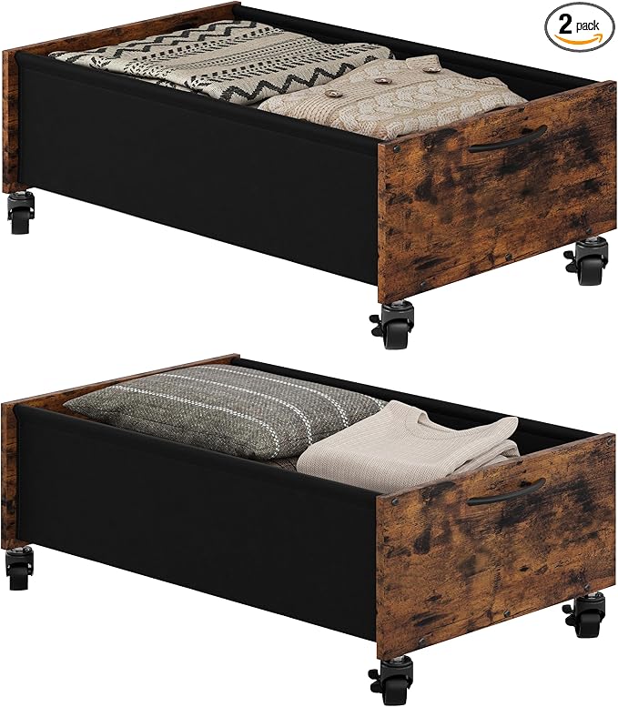 Under Bed Storage with Wheels, Under Bed Storage Drawers on Wheels, Metal Frame Under Bed Shoe Storage, Space-Saving for Bedroom Closet Organization
