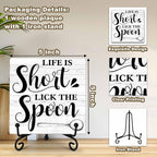 Kitchen Counter Decor, Kitchen Decor and Accessories, Life Is Short Sign, Fun Farmhouse Wooden Plaque with Iron Stand for Dinning Room Shelf Display-A08