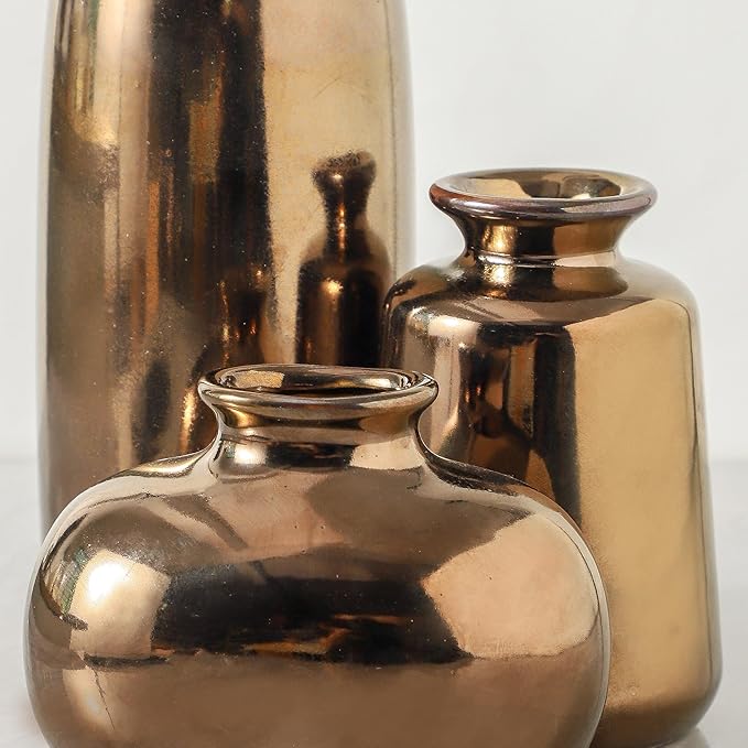 Ceramic Vase Set of 3,Small Modern Farmhouse Pottery Vases, Neutral Rustic Vases for Pampas Grass, Dried & Fresh Flowers - Ideal for Bedroom, Living Room, Bookshelf, Mantel, Centerpiece Table Decor