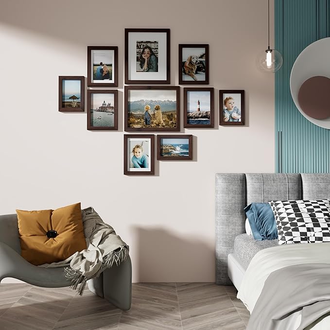 Vittanly 10 Pack Picture Frames Collage Wall Decor, Gallery Frame Set for Wall Mounting or Tabletop Display, Multi Sizes Including 2pcs 8x10, 4pcs 5x7, 4pcs 4x6, Light Brown