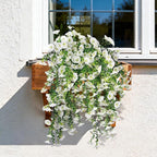 Artificial Hanging Flowers for Outdoors, 4 PCS UV Resistant Faux Plants Silk Realistic 150 Morning Glory Each Vines, Fake Plastic Floral for Garden Patio Spring Summer Decor, White