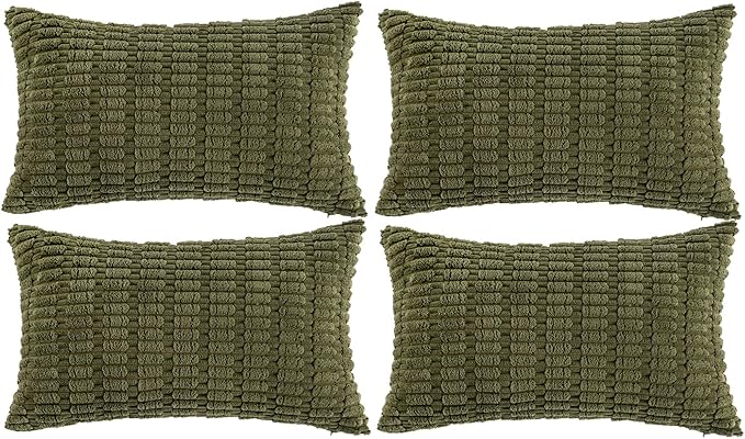 Fancy Homi 4 Packs Decorative Throw Pillow Covers for Living Room Couch Bed, Modern Farmhouse Boho Home Décor Accent Cushion Case, 24" x 12", Moss Green