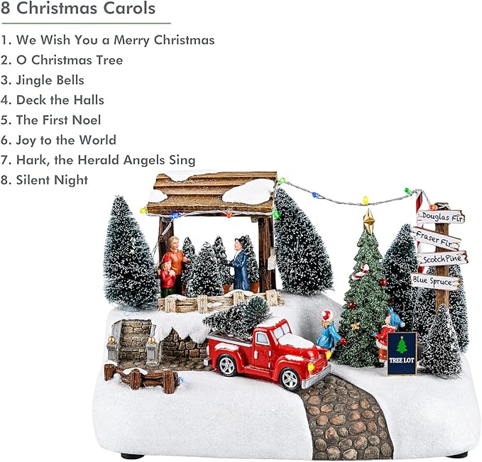 MOMENTS IN TIME Christmas Village Tree Animation Building Home Decor with LED Lights and Christmas Music Battery Operated (not Included)