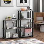 Furinno TURN-S-TUBE Storage Shelves Set of 2, 3-Tier Book Shelf, Corner Shelf, Toolless Open Shelves, Square Tubes, for Organization and Storage, Living Room, Garage, Home Office, French Oak