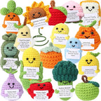 VioraWhite 18 Pcs Crochet Dolls Bulk Positive Handmade Knitted Emotional Fruit Vegetable Dolls with Encouragement Cards for Employee Appreciation Gifts, Coworker Team Building Keepsakes