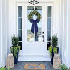 2 Pcs Navy Blue Wreath Sash for Front Door Linen Wreath Ribbon Bow for Yard Porch Garland Home Decor