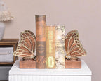 Vintage Brown Butterfly Bookends,Resin Book Ends for Shelves,Heavy Duty Decorative Bookends,Creative Book Stopper Holder Decor for Desk Home Office,Shelf Decoration,Gifts for Mother's Day