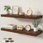 Floating Shelves for Wall 36 in x 9.3 in Deep, Wall Mounted Rustic Wood Shelf with Invisible Brackets for Storage & Display, Living Room Bedroom Bathroom, Brown, 2 Pack