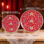 KAMMAK Decorative Plates Set for Display, Red Ceramic Plate Decor with Stand, Handmade Vintage Porcelain Ornament for Table, Living Room, Kitchen, Office, Perfect Chinese Style Dish Gift (8in+10in)