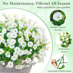 MARTINE MALL 12 Bundles Look Real Artificial Flowers for Outdoors, Realistic Fake Outdoor Flowers, UV Resistant Silk Petunia Flowers for Outside Faux Flowers Plants for Outdoor Porch, White