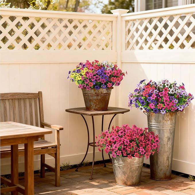 Artificial Flowers Faux Plants for Outdoor Fake Flower Spring Decoration, 12 Bundles Silk Daisy Bulk UV Resistant Realistic for Outside Porch Patio Balcony Planter Yard Garden Home Decor(Pink)