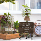 Inspirational Christian Desk Decor, Be Still And Know That I Am God Rutsic Sign, Desk Decorations For Office Home Living Room Bathroom, Eucalyptus Shelf Decor, Wooden Plaque With Stand (06)