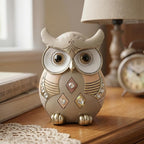 Owl Statue Home Decor, Vintage Resin Figurine with Crystals for Shelf, Boho Decorations for Living Room Office Desk, Unique Gifts for Women Bird Lovers