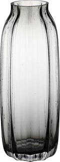 Black Grey Glass Vase for Flowers,Darl Grey Bud Tall Glass Vases,H-12.6" Simple Striped Design for Home Floor Decor,Farmhouse Decor, Centerpiece Coffee Table Decorations