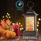 Fall Snow Globe Decorations, Glitter Red Truck Lantern with 6H Timer, USB/Battery Powered Lighted Décor for Home, Tabletop, Gift Box