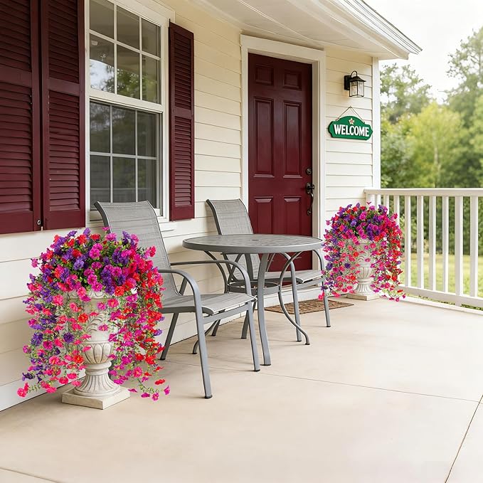 Artificial Hanging Flowers for Outdoor, 8 PCS Silk Morning Glory Faux Flowers with Eucalyptus Leaves,Realistic Hanging Plants for Wedding Home Office Garden Decor