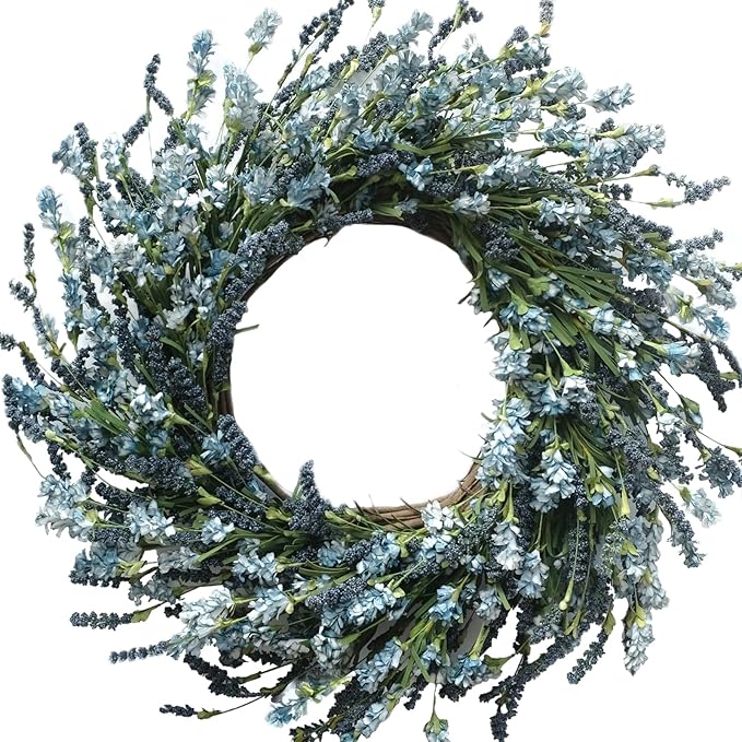 TEMPUS 20 Inch Blue Grains Flower String for Front Doors Wreath, Spring and Summer for Indoor and Outdoor Decor, Rustic and Farmhouse Style Home Blue Wreath