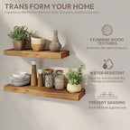 Marsmiles 24 inch Floating Shelves for Wall Solid Elm Wood Shelves|Rustic Wall Shelves with Invisible Heavy-Duty Bracket for Bathroom Living Room Kitchen|Natural, 2 Pack