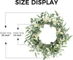 Pinkpum 20'' Eucalyptus Wreath for Front Door, Porch, Window - Green Decor for Home, Farmhouse - Spring, Summer, Fall, All Seasons Fluffy Version