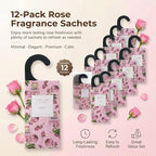 ROSE COTTAGE Large 12 Packs Rose Hanging Closet Deodorizer Air Freshener Long Lasting Scented Sachets Smell Goods for House