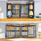 E15 Pro Garment Rack L Shaped Clothes Rack for Corner，Freestanding Clothing Racks for Hanging Clothes，Heavy Duty Closet System with 4 Hanging Rods & 8 S Hooks，48.8"W x 15.8"D x 78.4"H，Black