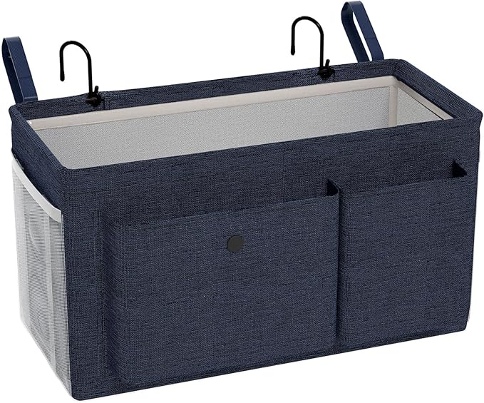 Edudif Bedside Caddy Bedside Organizer with Fixed Straps & Water Bottle Holder, Bunk Bed Caddy ideal for Home, Dorm, Hospital, Crib, Versatile Bedside Storage Solution
