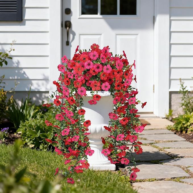 Artificial Hanging Flowers for Outdoors,No Fade 2 Bundles Fake Silk Flowers for Outside, Realistic Faux Plants Decorations for Hanging Baskets, Planters-Porch, Patio, Yard Decor