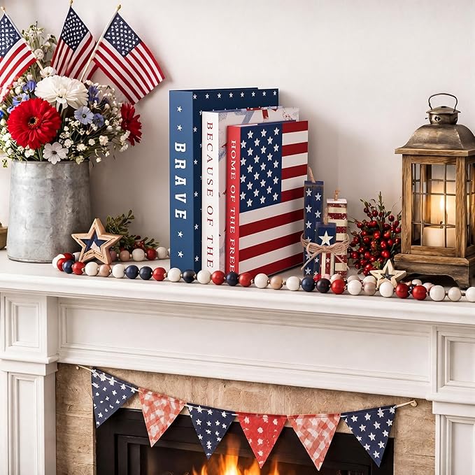 Thyle 4th of July Fake Decorative Books Wooden Firecracker Table Signs Faux Patriotic Decor Farmhouse Decoration Books for Independence Day 250th Anniversary Party Office Home Shelf Table Decor